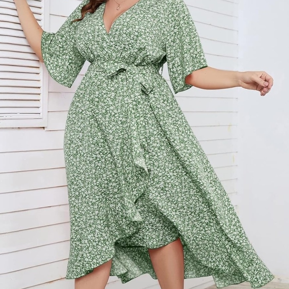 Green Asymmetrical Ruffled Sundress - Picture 6 of 7